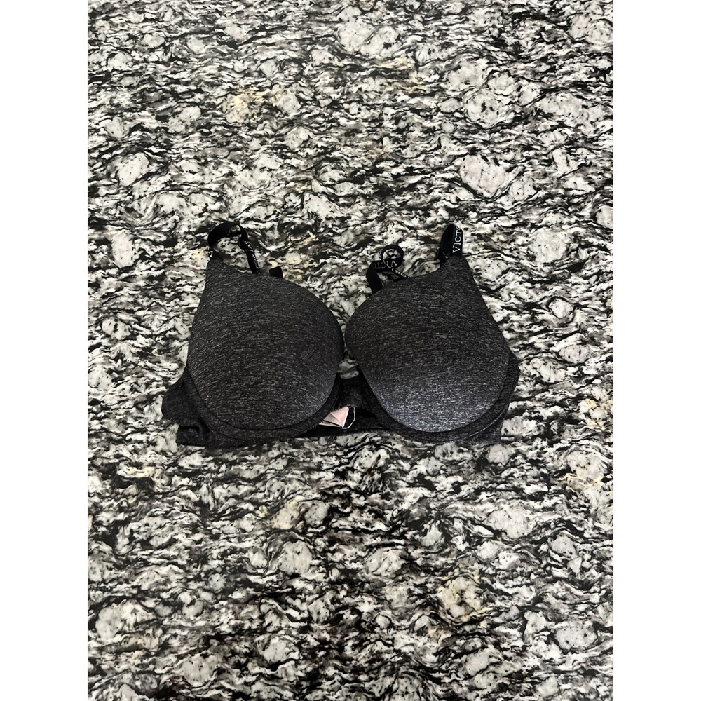 Victoria's Secret Perfect Coverage Push Up Bra Women 32 Heather Black Underwire